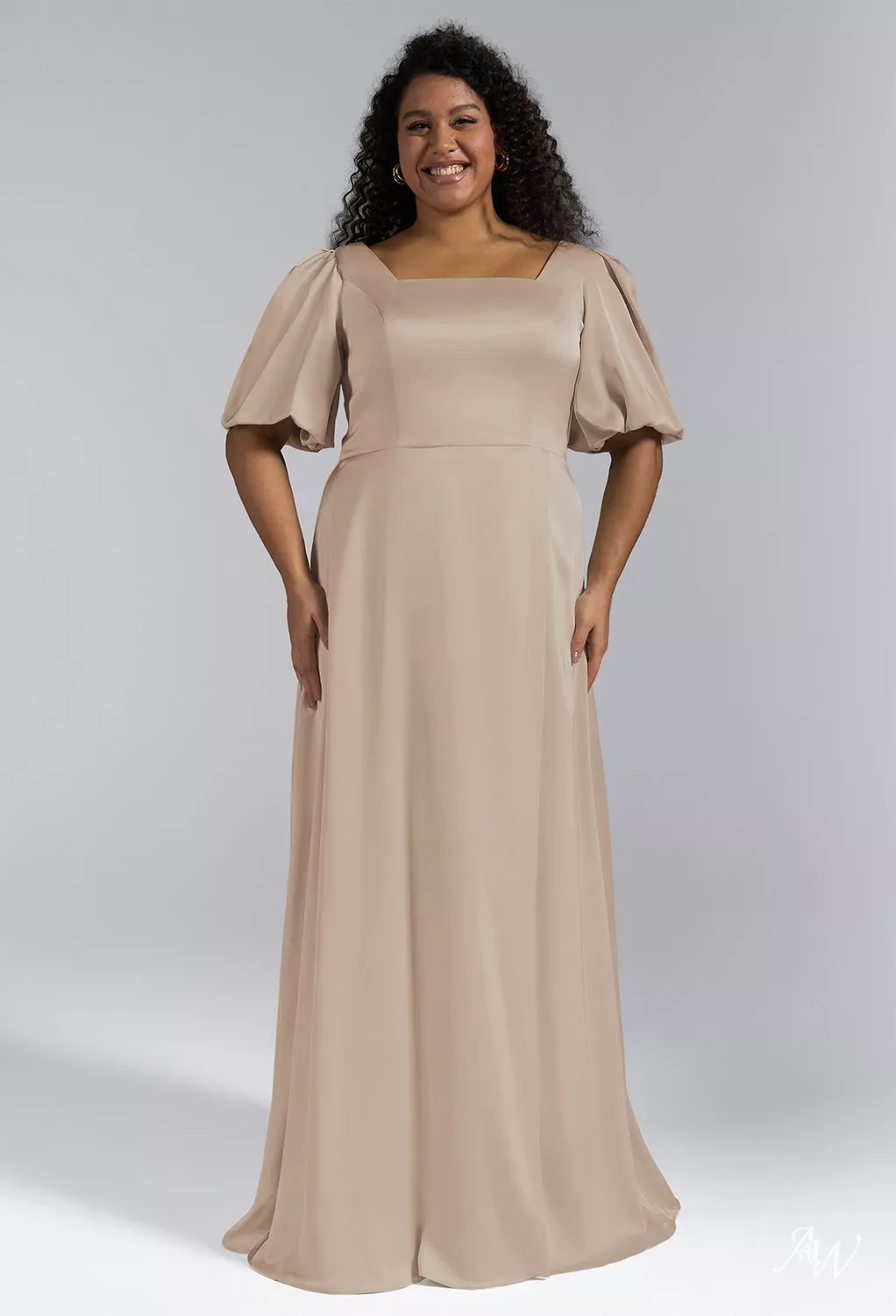 AW Etta Dress, Champagne Crystal Satin Satin Charmeuse Floor